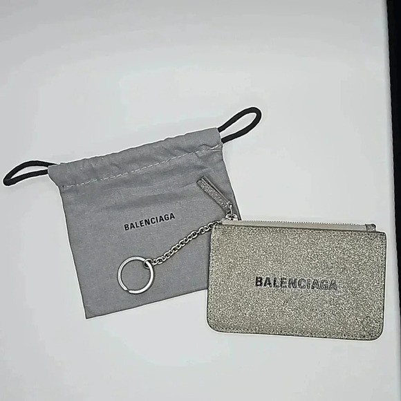 Balenciaga Silver Glitter Zippy Pouch with Key Ring, dust bag included - Picture 1 of 7